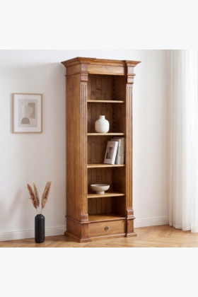 Tömör fenyő barna lakkos könyvespolc 71x196x49 cm